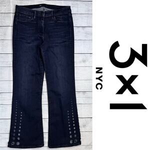 3x1 NYC Women's Boot Cut Cropped Jeans  Eyelet Detail Stretch Dark Wash Size 28